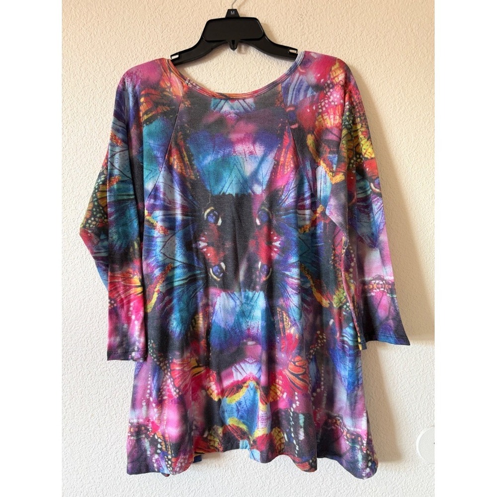 Pyramid Collection Womens Butterfly Print Tunic Top Multicolor Long Sleeve L - Picture 3 of 15